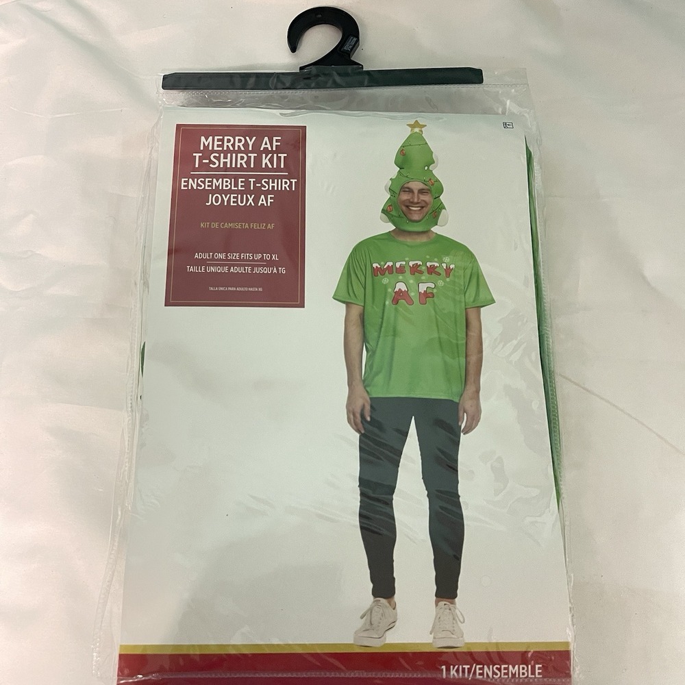 Men's 2 Piece Halloween Merry AF Christmas T-Shirt And Foam Mask